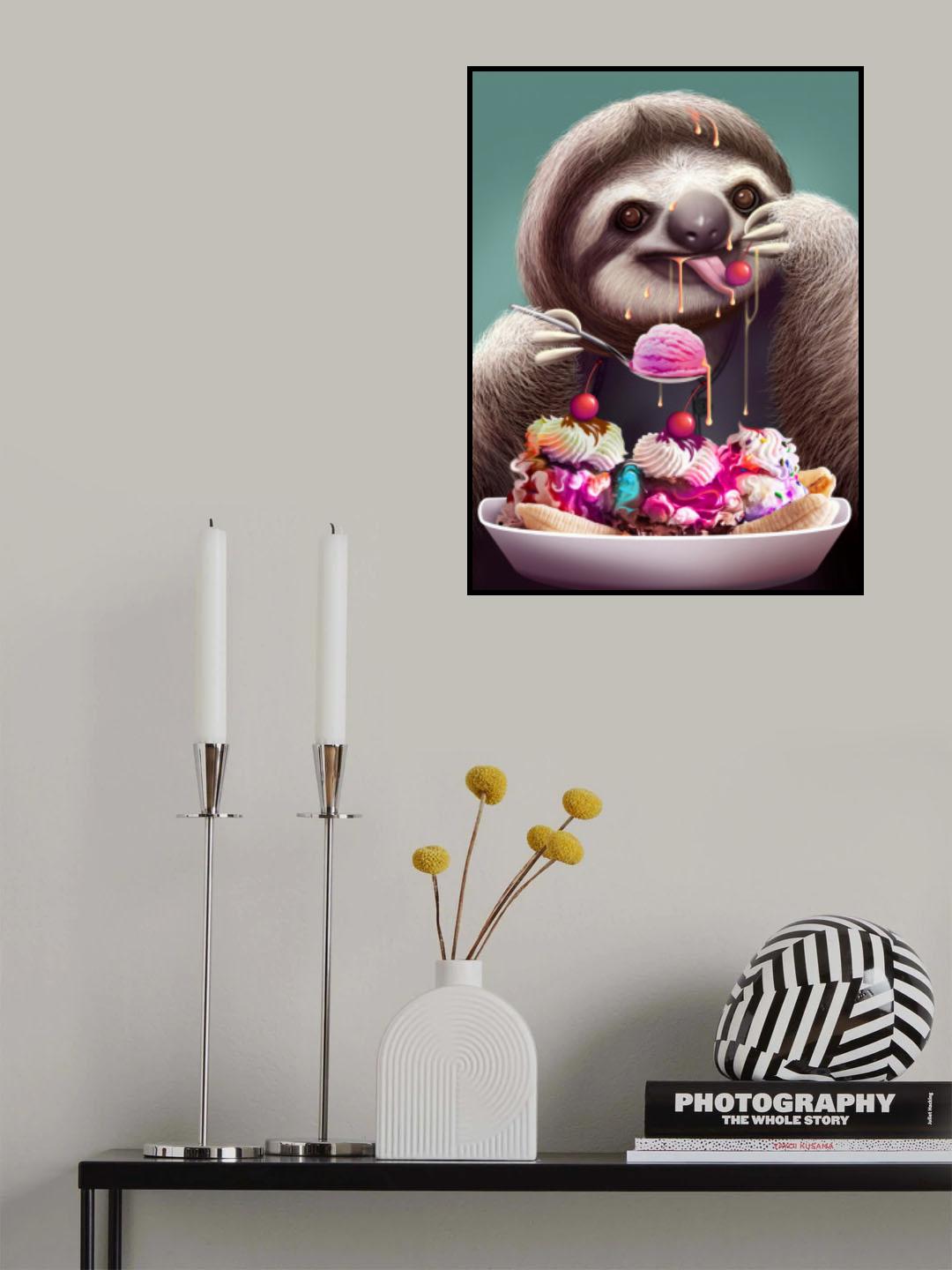 SLOTH ENJOYING ICE CREAM Poster och Canvastavla