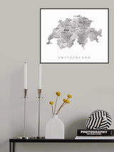 Gray watercolor map of Switzerland Poster och Canvastavla
