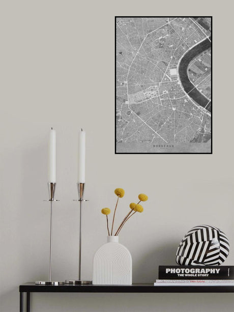 Gray vintage map of Bordeaux downtown France Poster och Canvastavla
