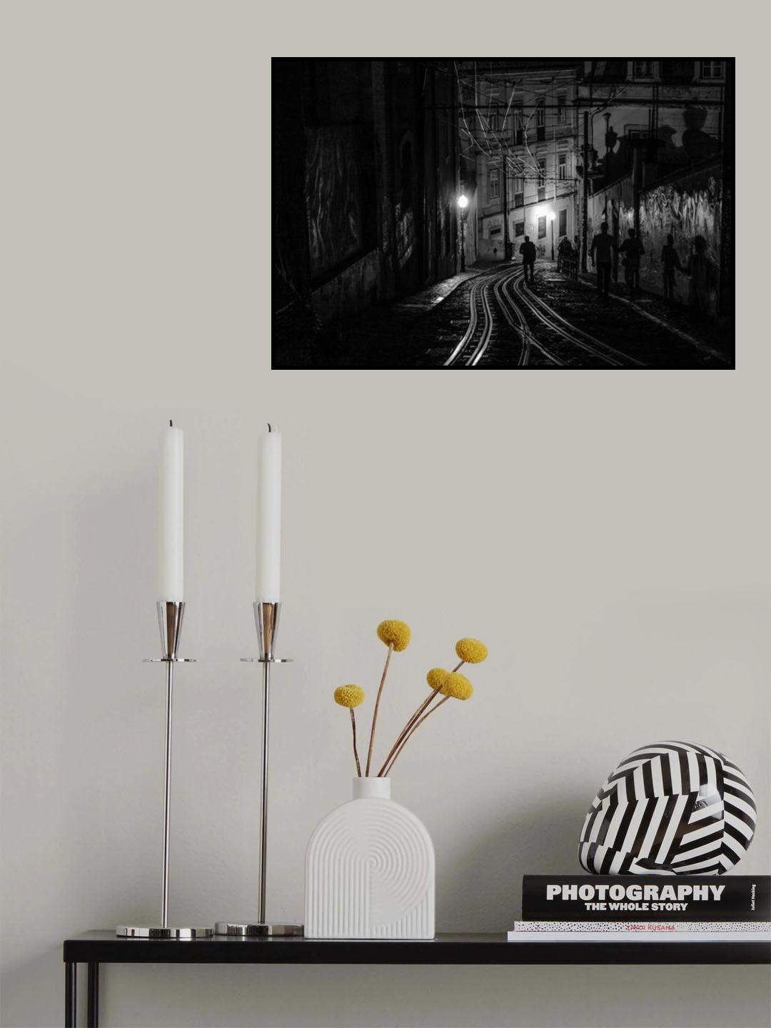 Lisbon night b&amp;w Poster och Canvastavla