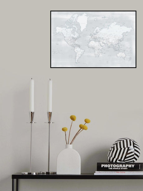 Detailed world map with cities, Maeli cold Poster och Canvastavla
