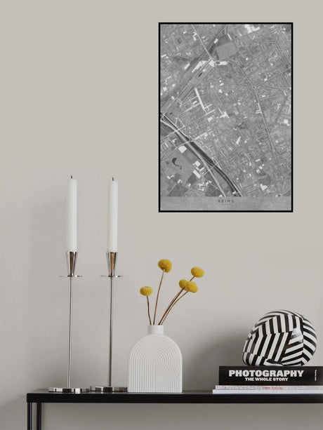Gray vintage map of Reims downtown Germany Poster och Canvastavla