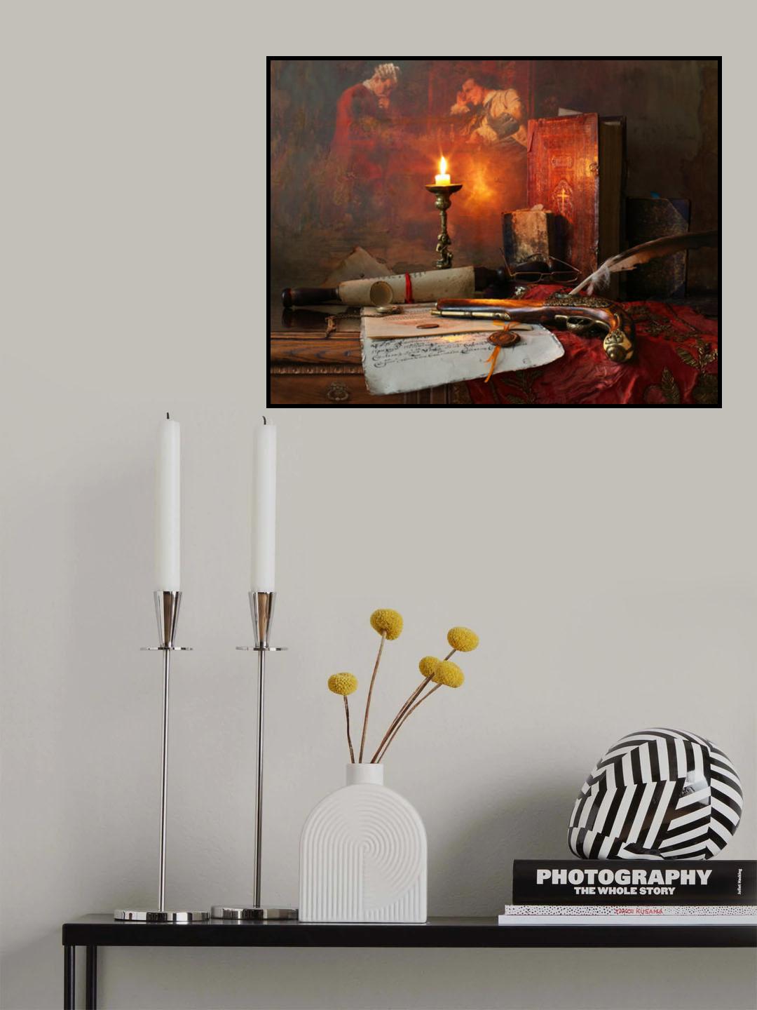 Still life with a scroll and a pistol Poster och Canvastavla