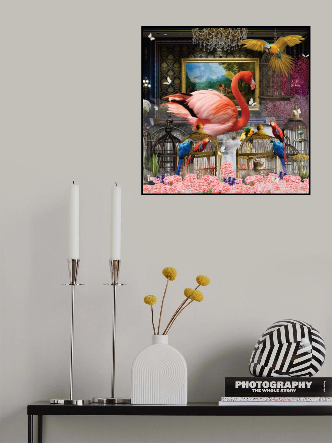 Flamingo Blue &amp; Parrots Poster och Canvastavla