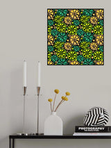 Fruit Slices Turquoise Green Orange On Black Geometric Poster och Canvastavla