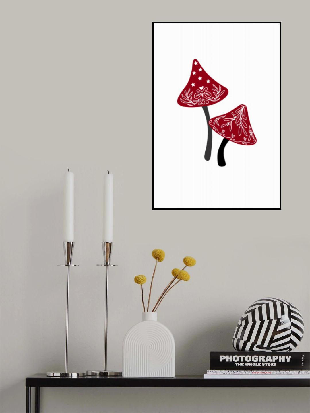 Iced mushrooms in red Poster och Canvastavla