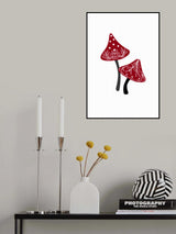 Iced mushrooms in red Poster och Canvastavla