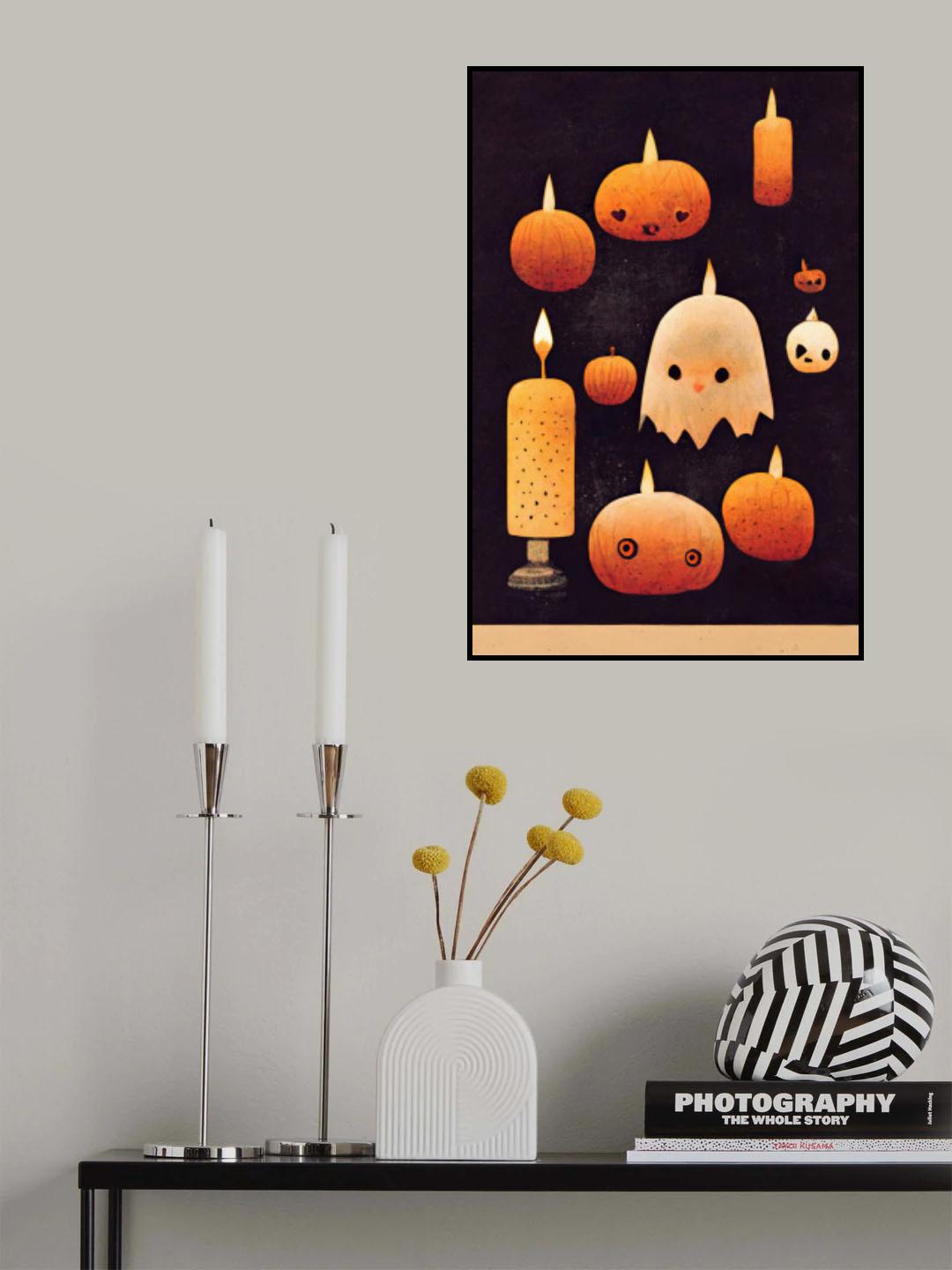 Candles, Pumpkins And A Ghost Poster och Canvastavla