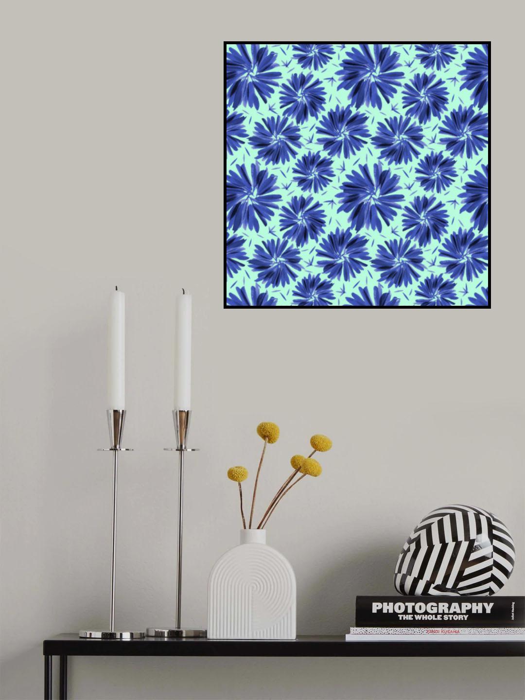 Floral Twirl Navy Blue On Mint Poster och Canvastavla