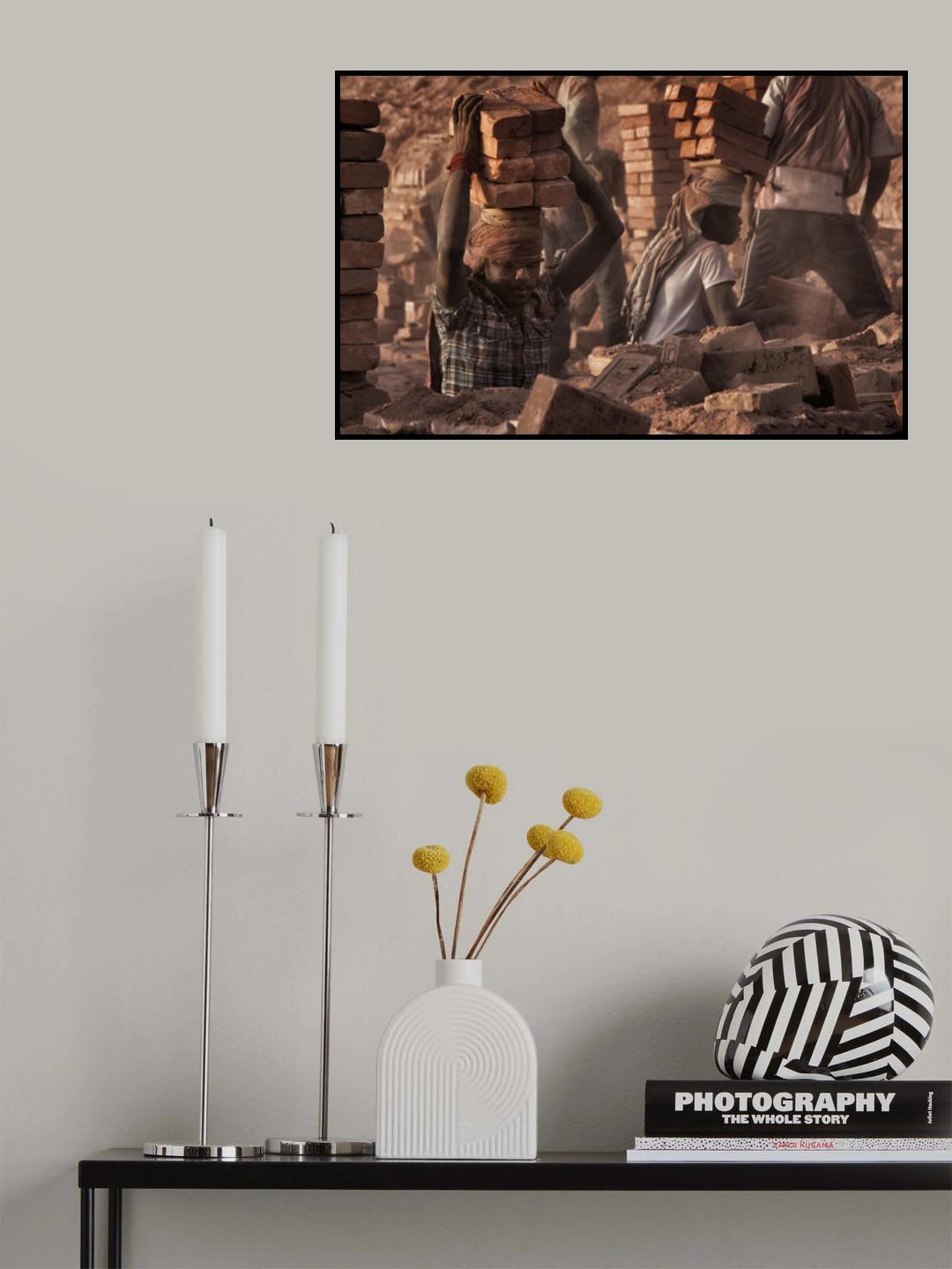 Brick factory (2): Workers stacking bricks Poster och Canvastavla
