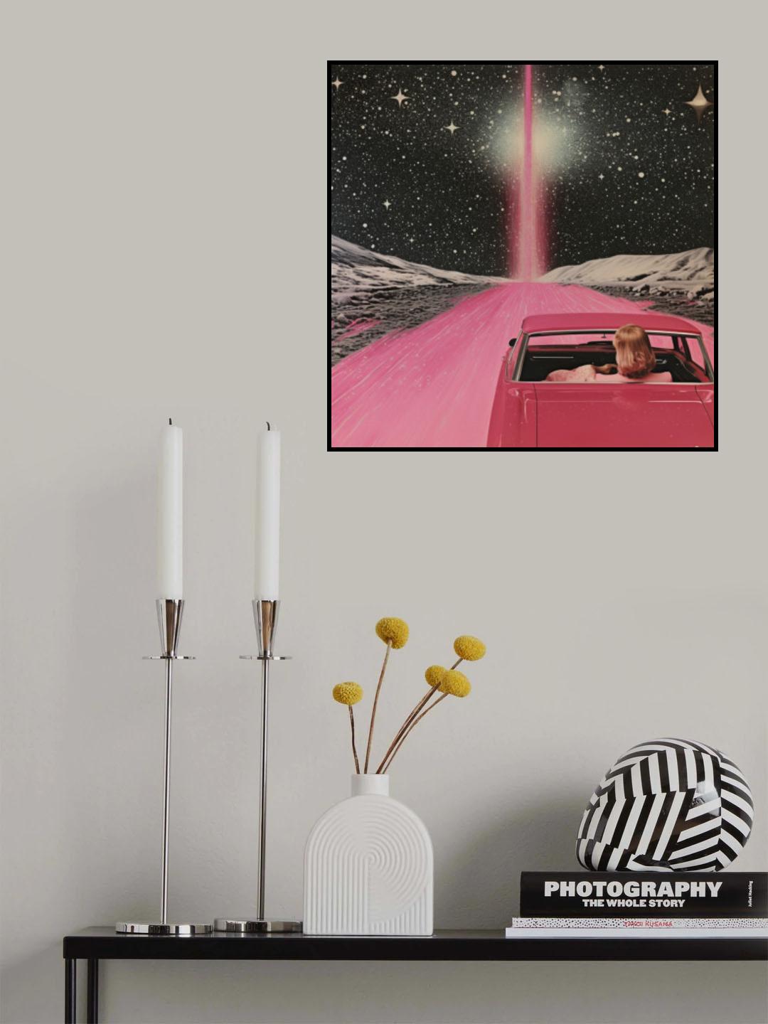 Pink Vintage Car in Space 3 Poster och Canvastavla