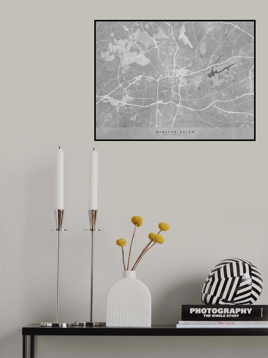 Map of Winston Salem (NC, USA) in gray vintage style Poster och Canvastavla