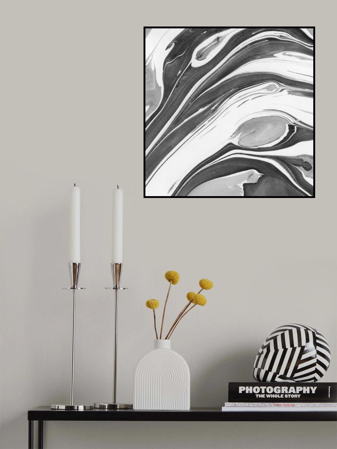 Ink Marbling Black and White 02 Poster och Canvastavla