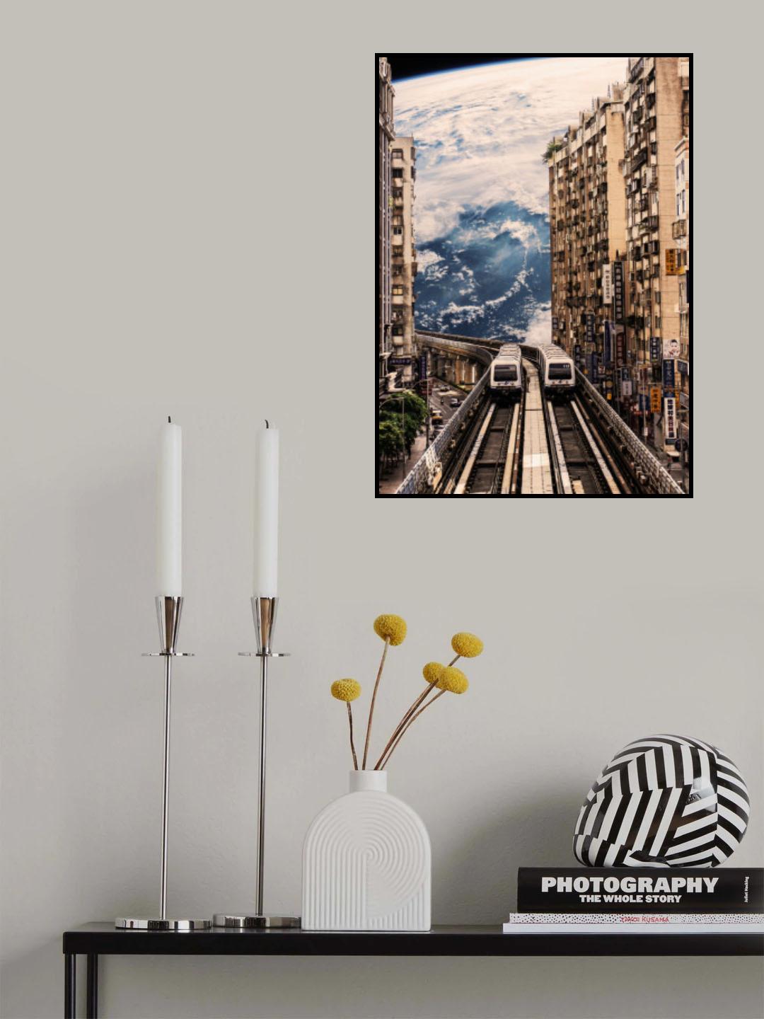 Vintage Train Outer Space Poster och Canvastavla