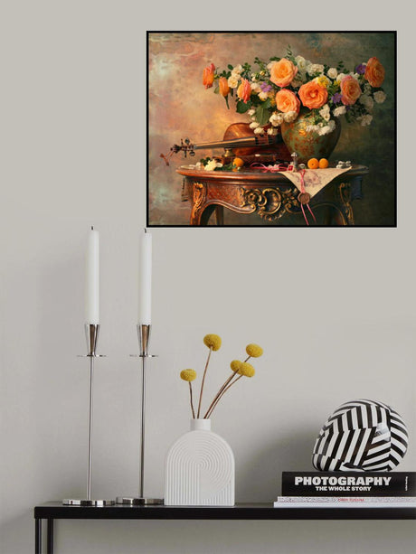 Still life with violin and roses Poster och Canvastavla