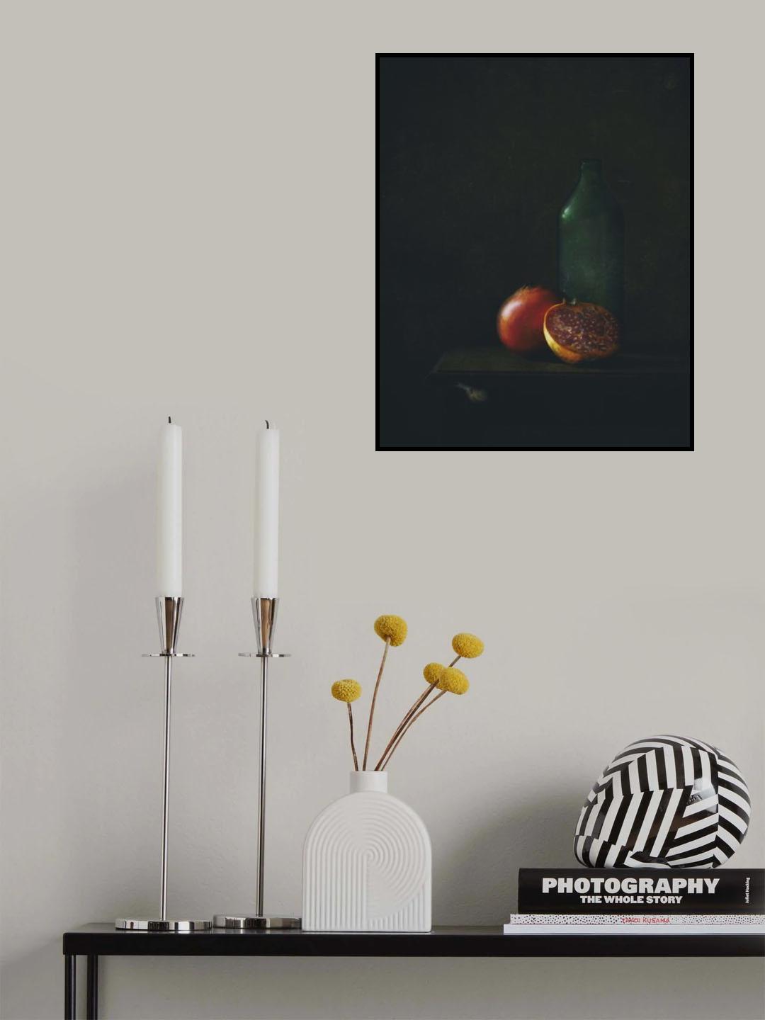Pomegranate and Green Bottle Poster och Canvastavla