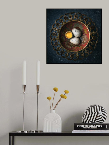 Quail eggs in vintage Indian bowl Poster och Canvastavla