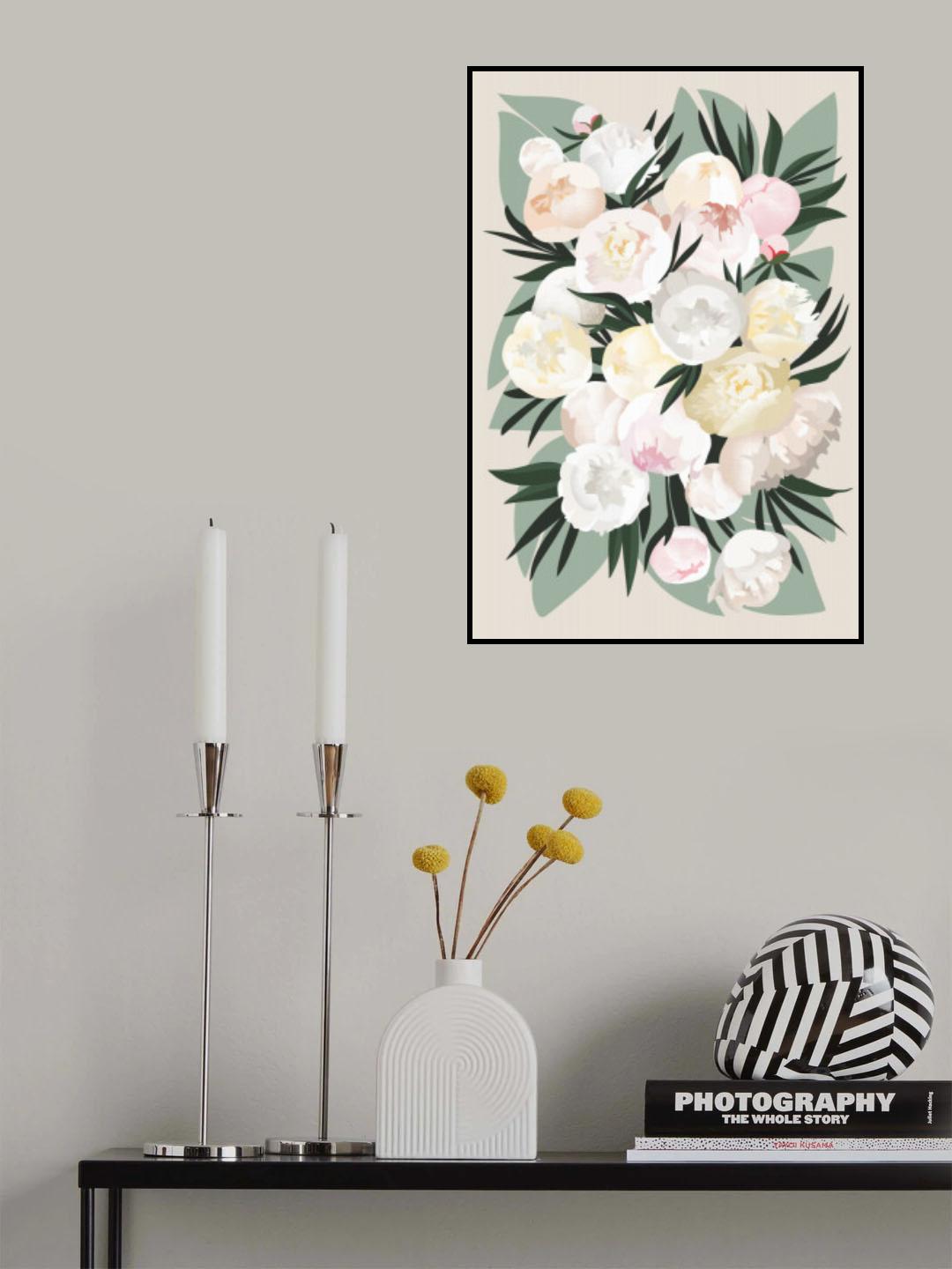 Dara bouquet with leaves and peonies Poster och Canvastavla