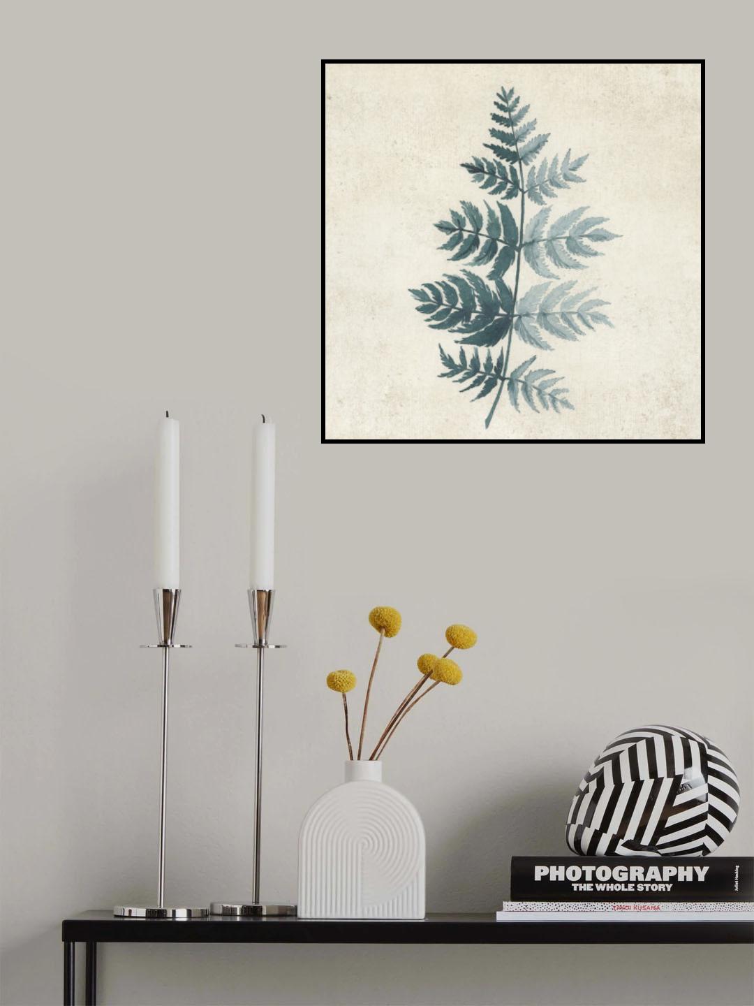 Teal watercolor fern 4 Poster och Canvastavla