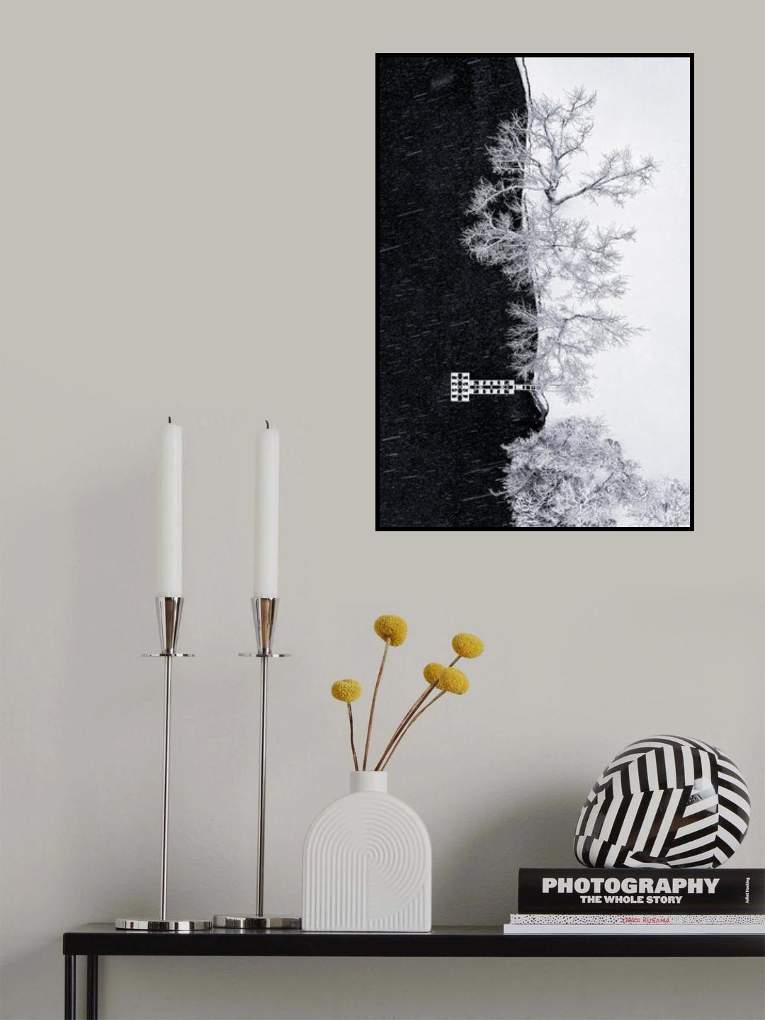 Lake Shore under Snow Storm Poster och Canvastavla