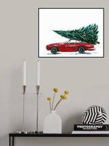 Eighties car carrying a Christmas tree Poster och Canvastavla