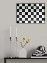 Checkerboard with gold hummingbirds Poster och Canvastavla
