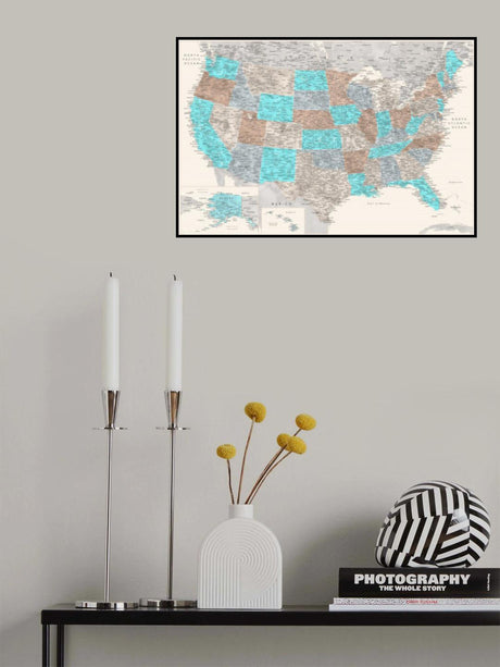 Highly detailed map of the United States, Romy Poster och Canvastavla