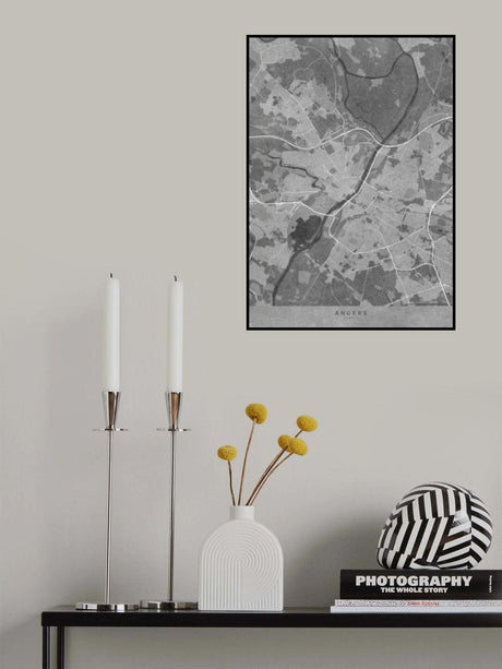 Gray vintage map of Angers France Poster och Canvastavla