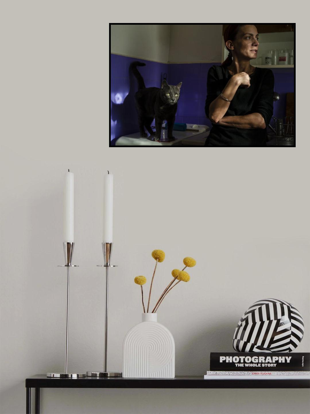 Woman with cat in the kitchen Poster och Canvastavla