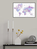Watercolor world map with cities, Gina Poster och Canvastavla
