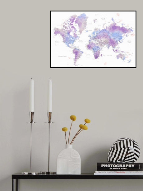 Watercolor world map with cities, Gina Poster och Canvastavla