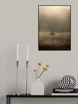A farmer cares for his field in the mist Poster och Canvastavla