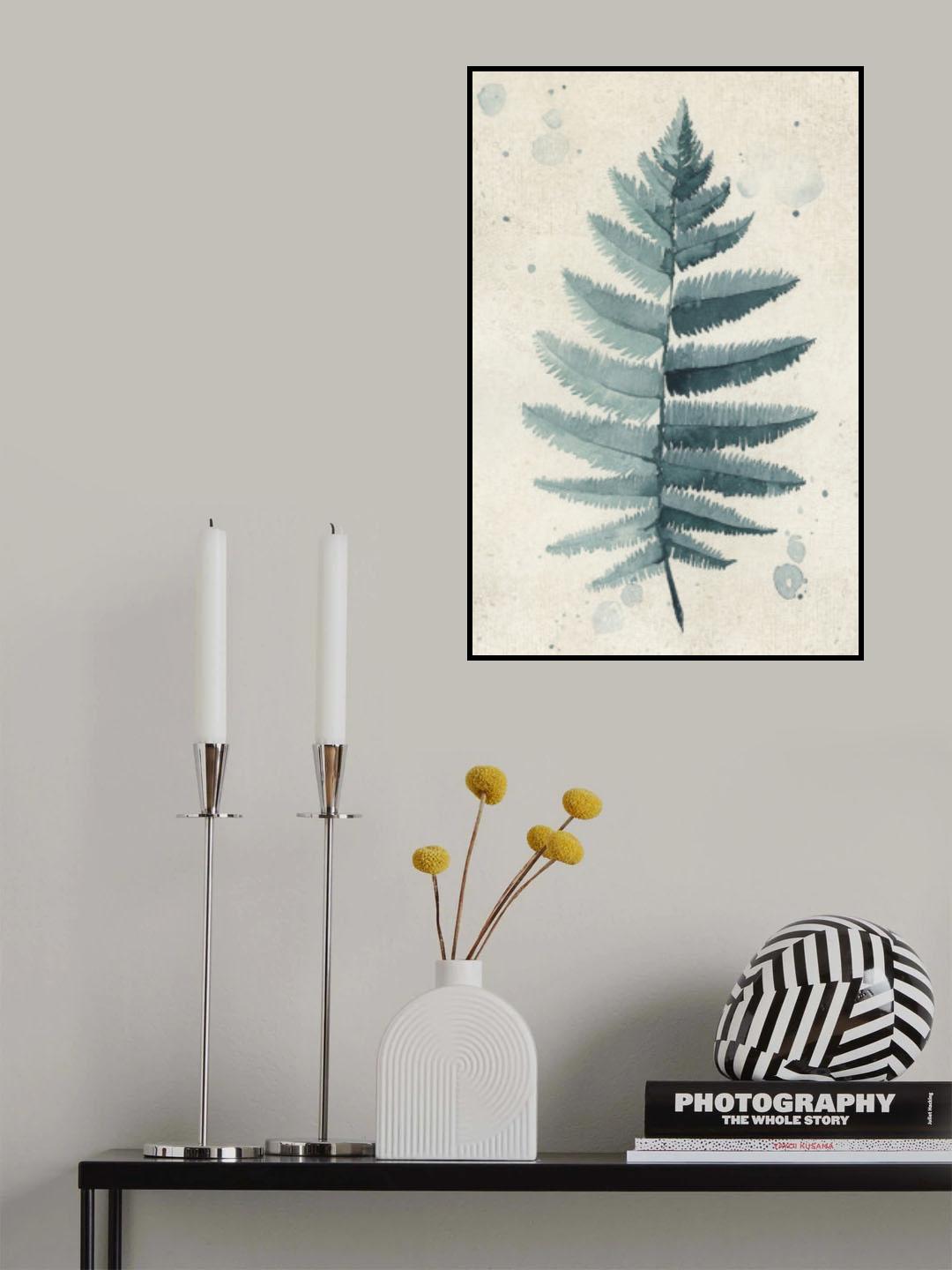 Teal watercolor fern 6 Poster och Canvastavla