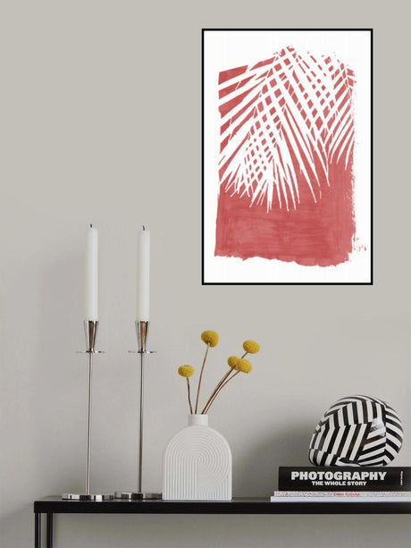 Red Palm Leaves Silhouette Poster och Canvastavla