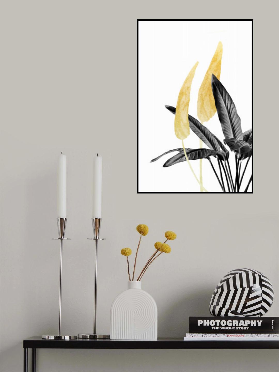 Bird of Paradise Plant Black, White and Gold 01 Poster och Canvastavla