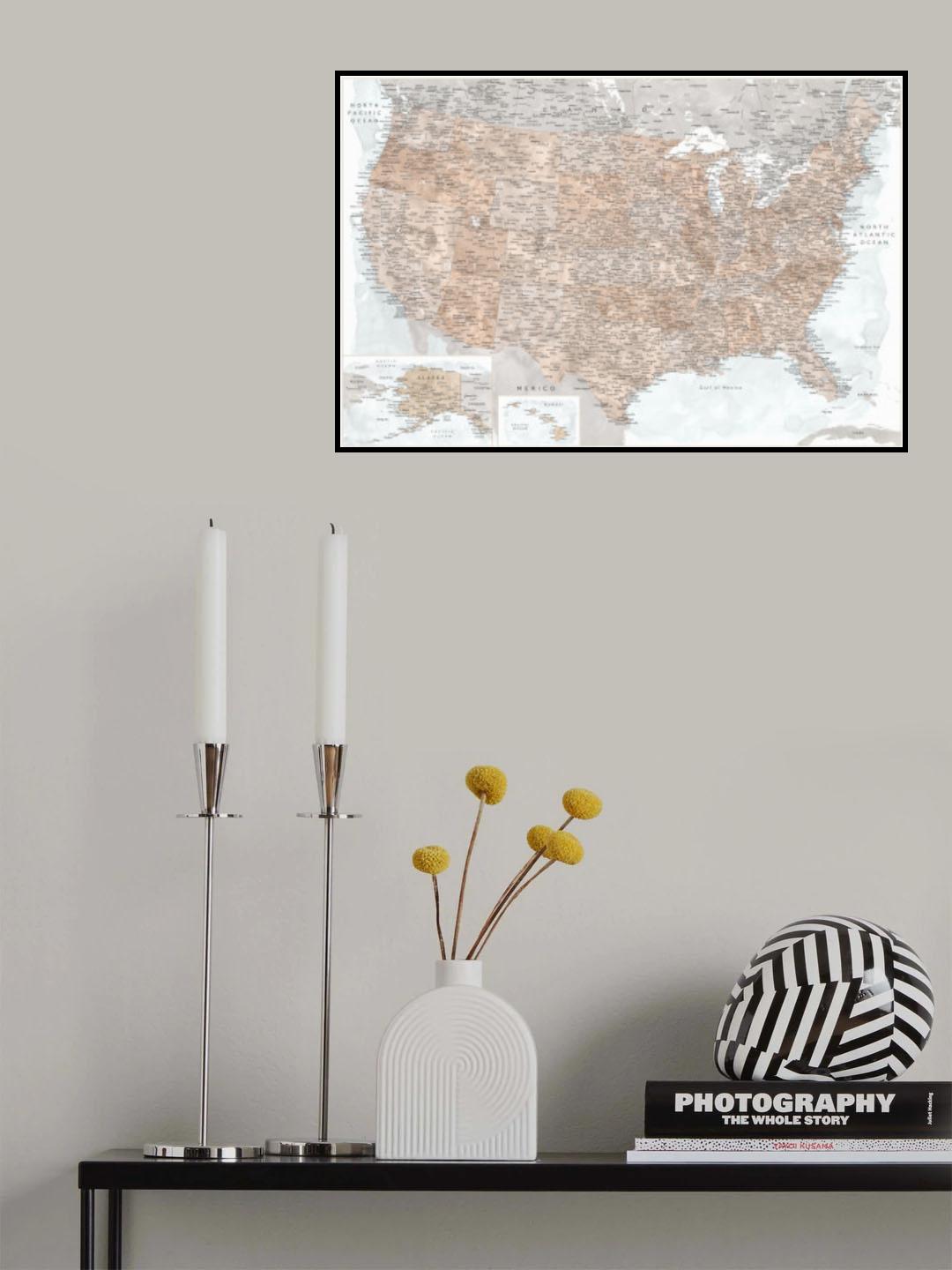 Highly detailed map of the United States, Calista Poster och Canvastavla