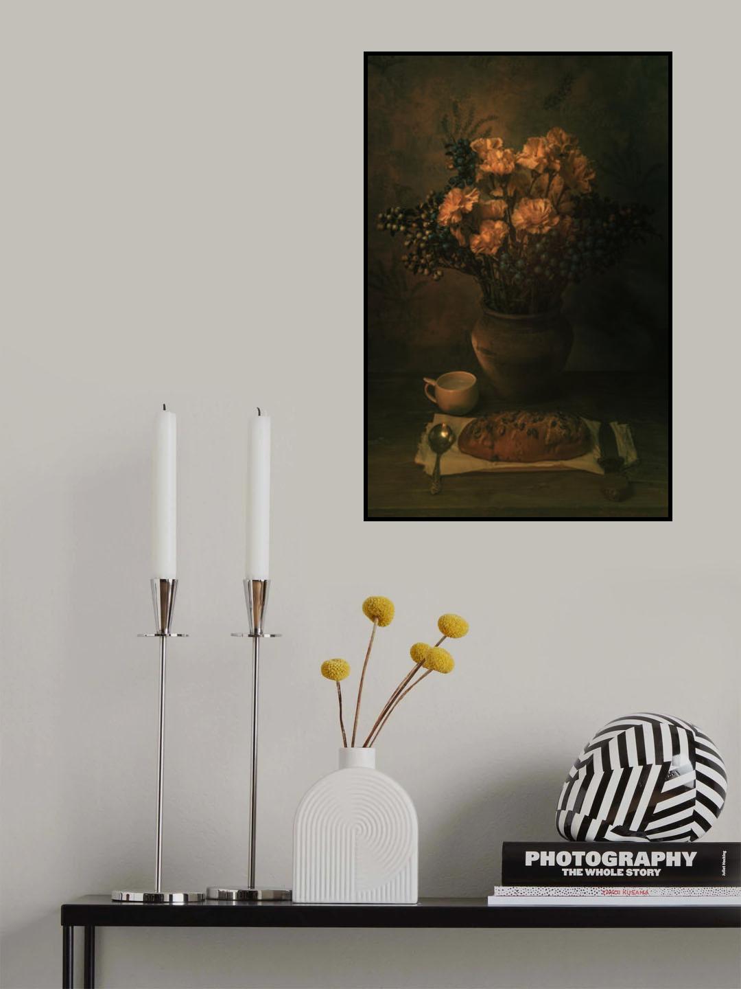 Candlelight bread and flowers Poster och Canvastavla
