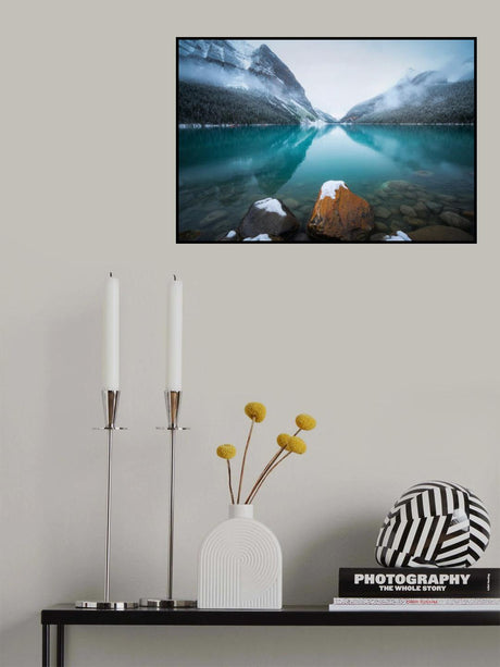 Foggy Lake Louise Poster och Canvastavla