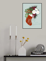 Floral Stocking Merry Christmas in mint Poster och Canvastavla