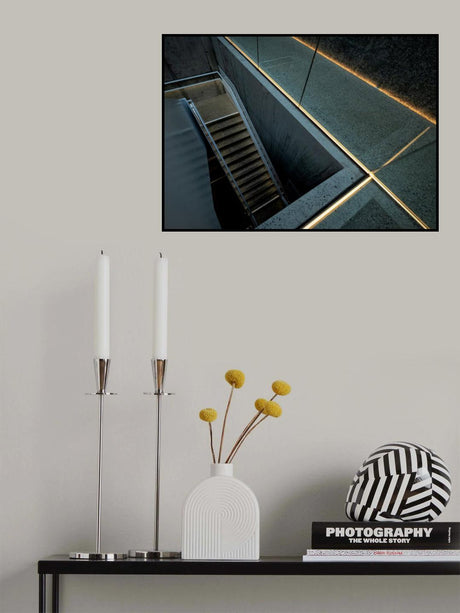 warm light in a cold staircase Poster och Canvastavla
