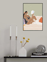 Woman Enjoying a Great Hygge Book Poster och Canvastavla