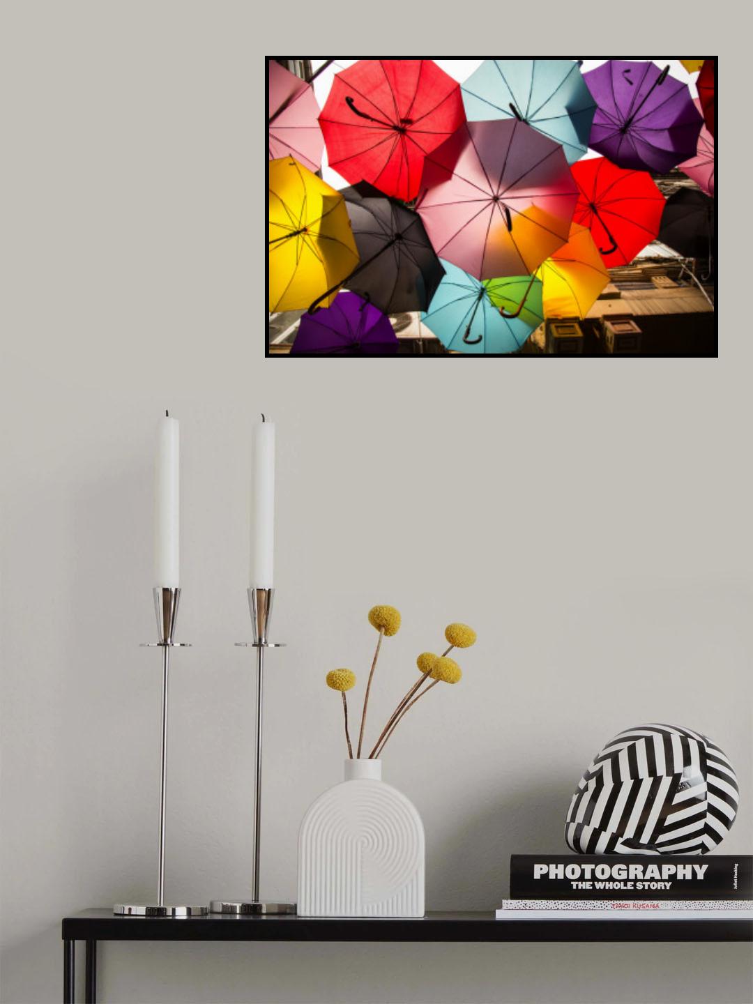 old building and decorative umbrellas Poster och Canvastavla