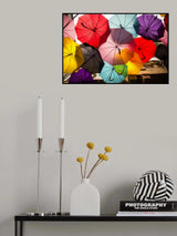 old building and decorative umbrellas Poster och Canvastavla