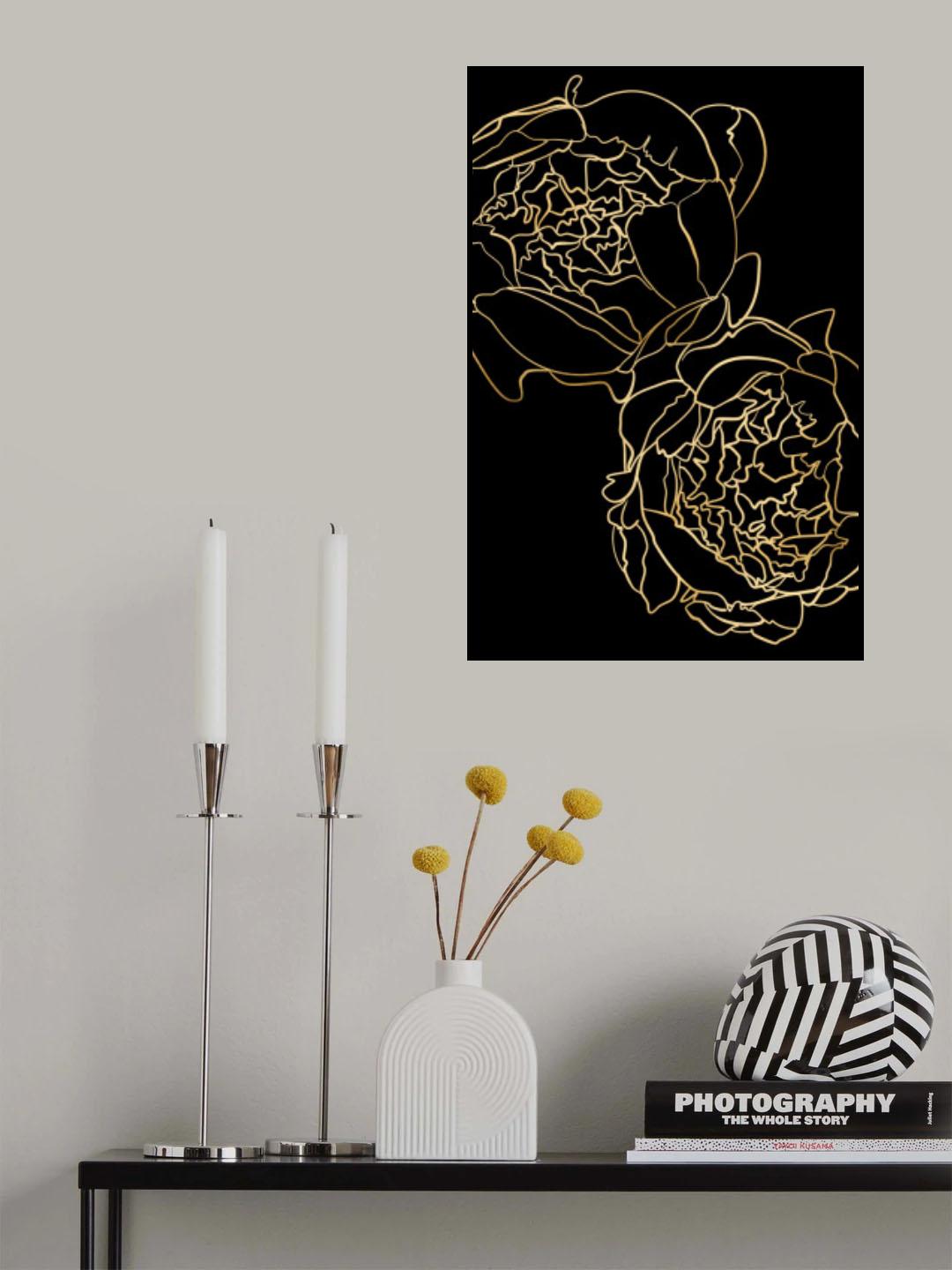 Sally's peonies in gold and black Poster och Canvastavla