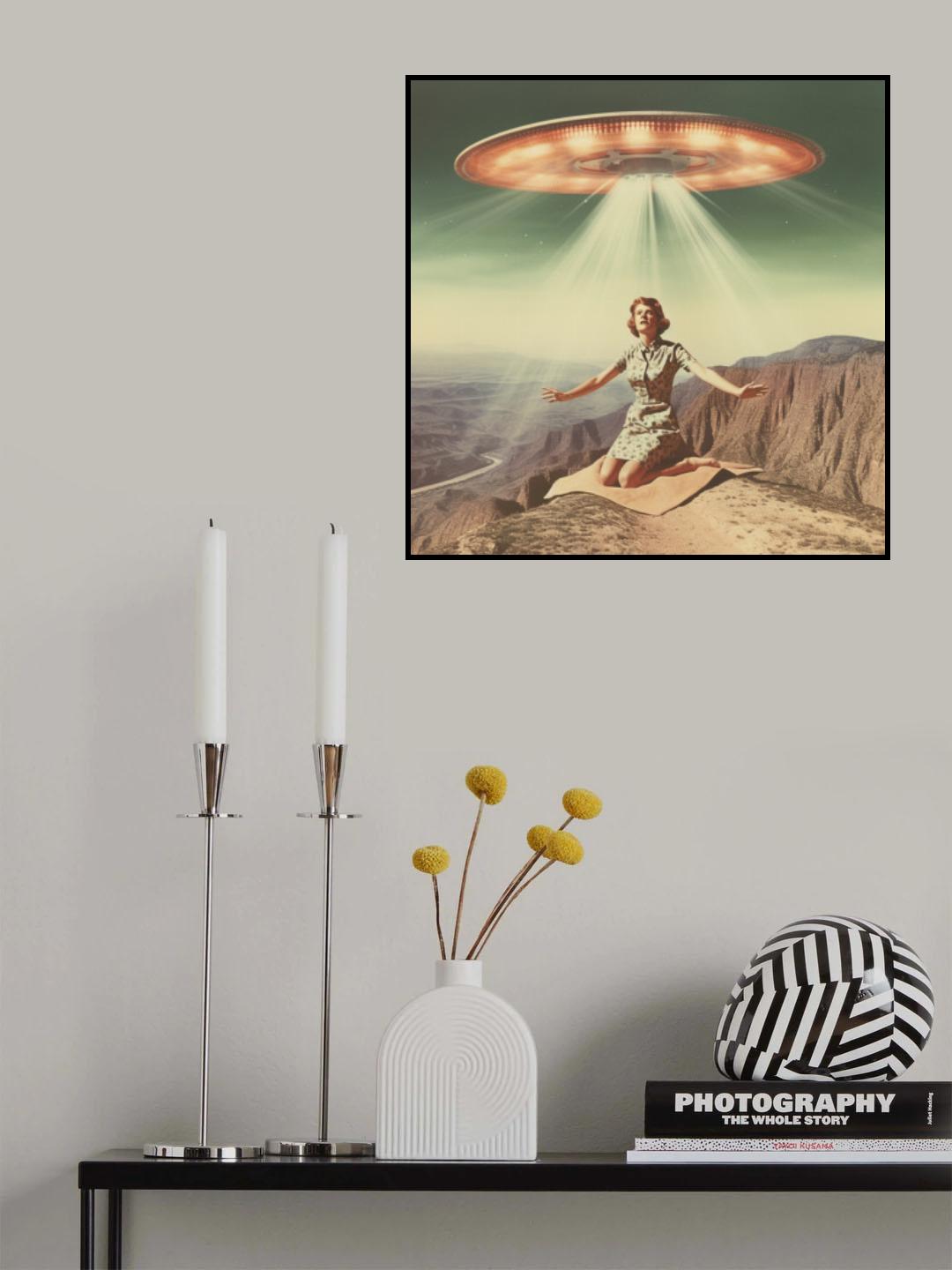 Vintage Alien Abduction UFO Collage Art Poster och Canvastavla