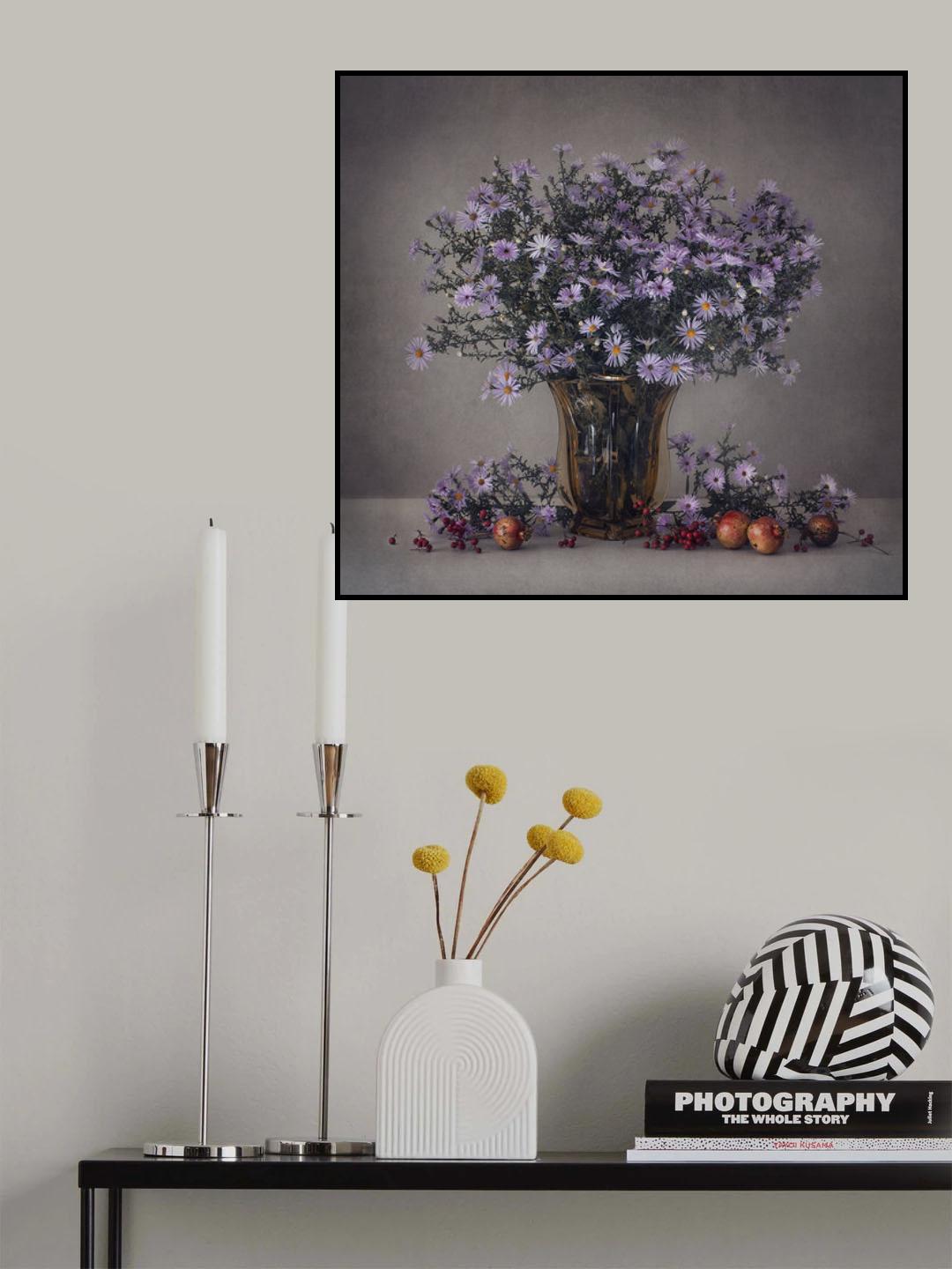 Autumn flowers and pomegranates Poster och Canvastavla