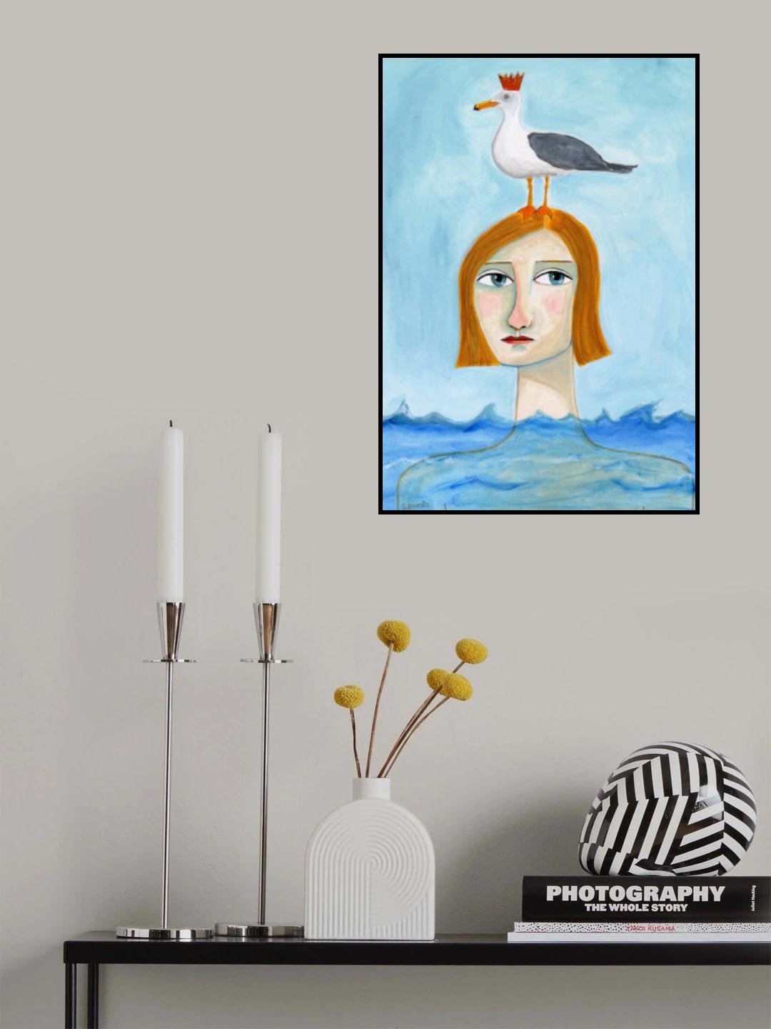 Nude Lady in Ocean with Seagull Poster och Canvastavla