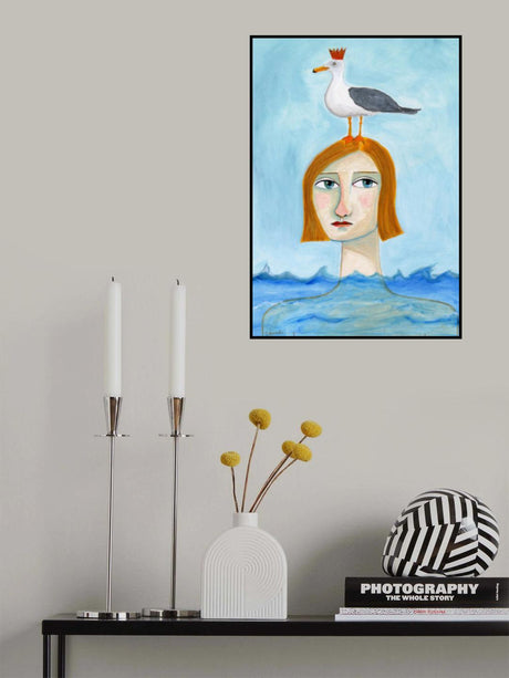 Nude Lady in Ocean with Seagull Poster och Canvastavla