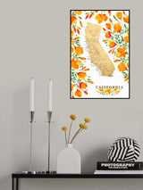 California map with watercolor poppies Poster och Canvastavla