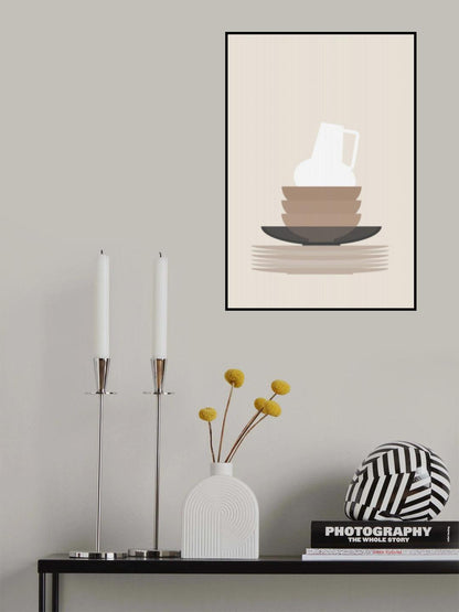 Dishes and a vase in beige